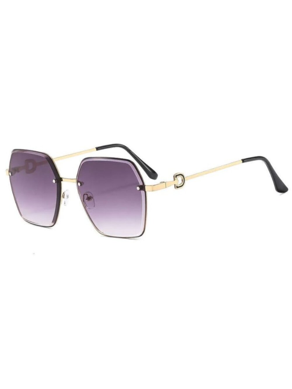 Oversized Unisex Square Grey Gradient Sunglasses With Gold Frame & Black Temples